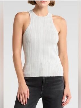 NWOT Madewell Signature Shimmer Knit Cutaway Sweater Tank in Silver